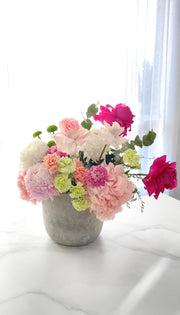 'Pretty in Pink' Luxe Ceramic Pot Combining Lasting Hydrangeas + Fresh Blooms